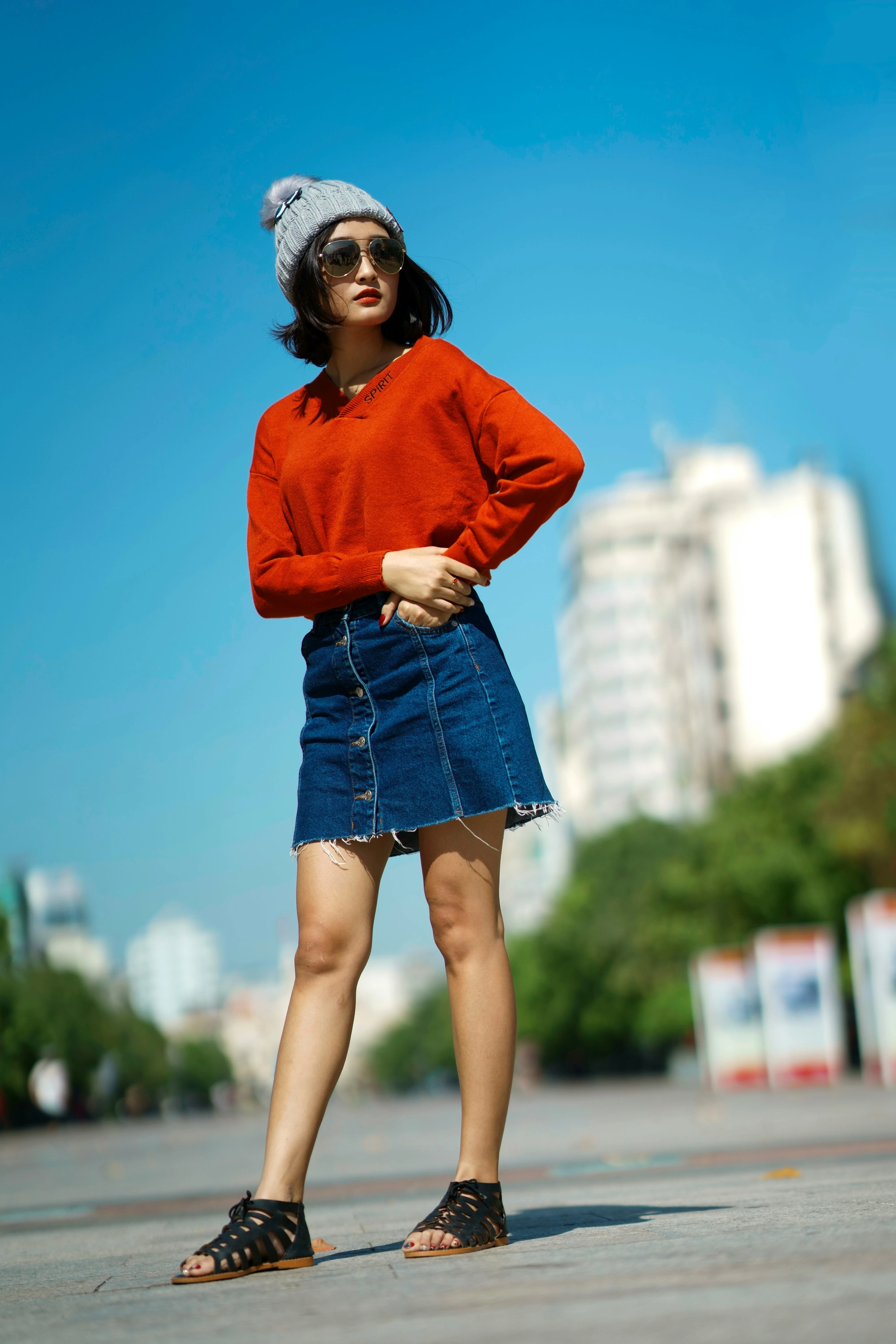 Red Sweater with Skirt